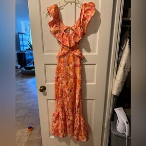 Floral Cut-out Ruffle Maxi Dress, XS